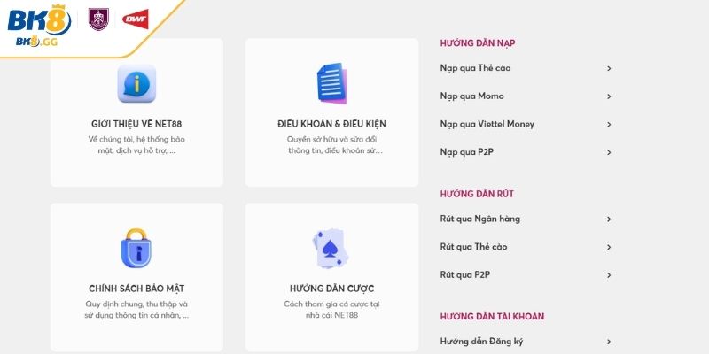 Những hình thức nạp và rút tiền BK8 phổ biến 2025